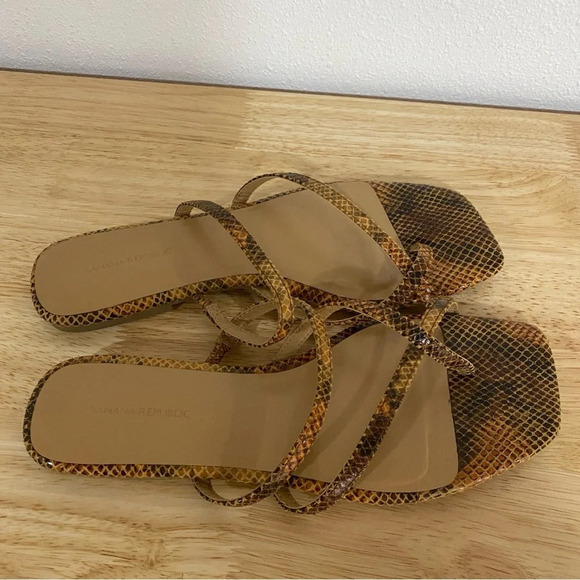 Banana Republic Croc Snake Leather Strappy Flat Sandals Brown 7 - Picture 3 of 6
